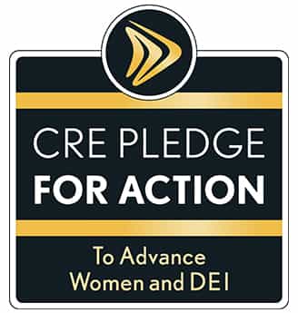 graphic with the words CRE PLEDGE FOR ACTION To Advance Women and DEI